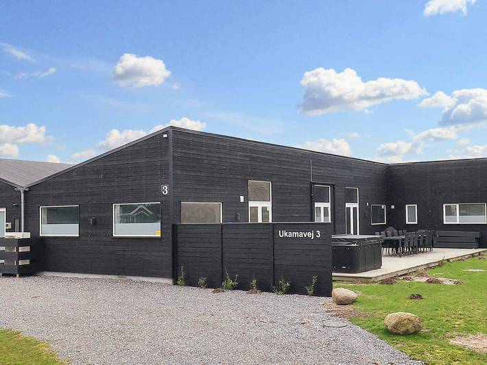 Feriehus for 16 personer, med badebasseng og sauna i tillegg til terrasse, dyr tillatt i Sjælland