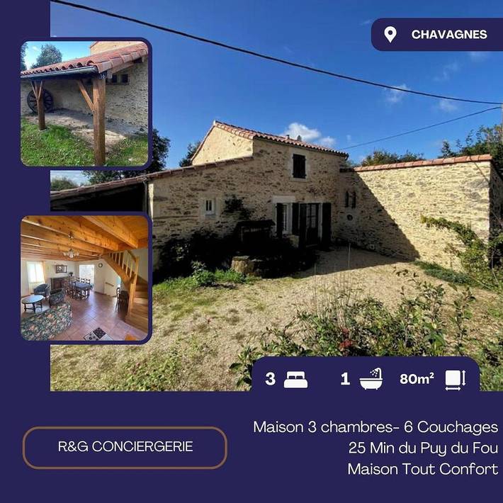 Location de vacances pour 6 personnes, avec terrasse, animaux acceptés à Chavagnes-les-Redoux