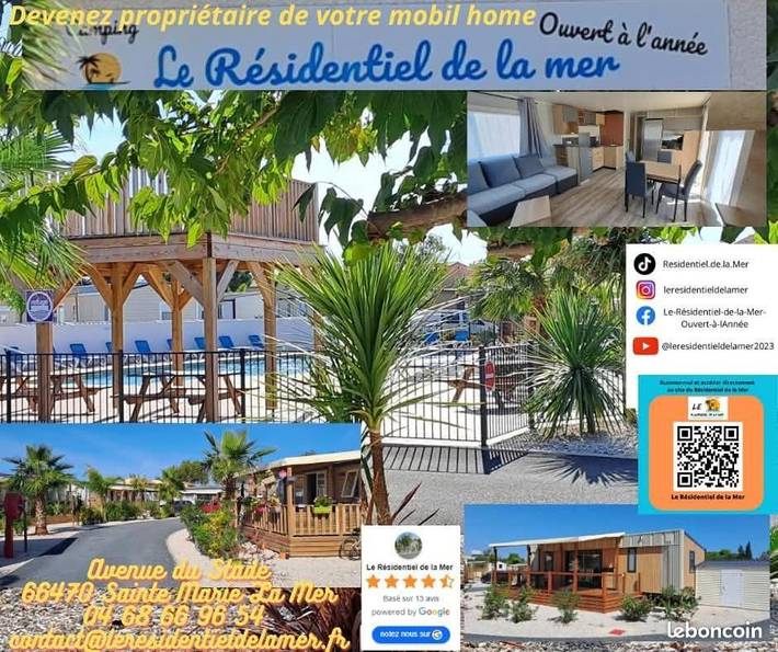 Camping pour 6 personnes, avec terrasse et piscine, animaux acceptés
