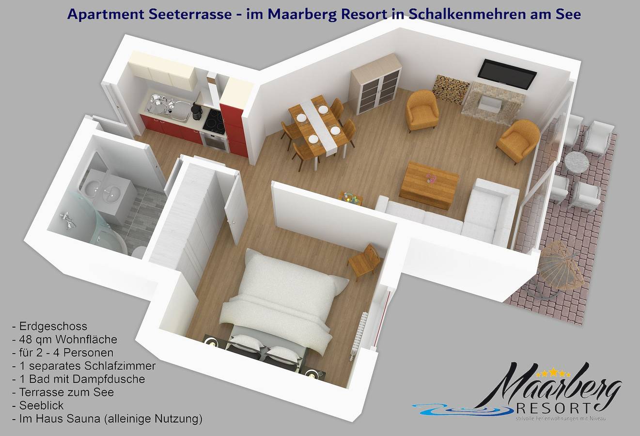 Ganze Wohnung, Apartment Seeterrasse im Maarberg Resort bis 4 Personen (48 m²) in Schalkenmehren am See in Schalkenmehren, Vulkaneifel