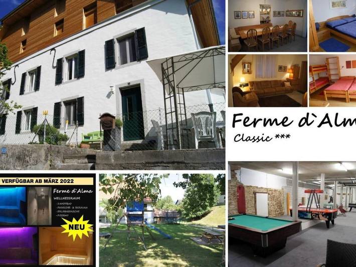 Ferienwohnung für 13 Personen, mit Terrasse und Garten sowie Sauna im Kanton Jura