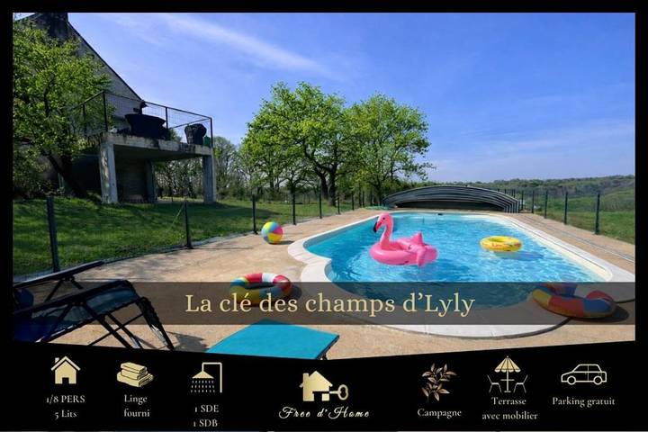 Maison de vacances pour 8 personnes, avec Balcon et Terrasse ainsi que Jardin et Piscine