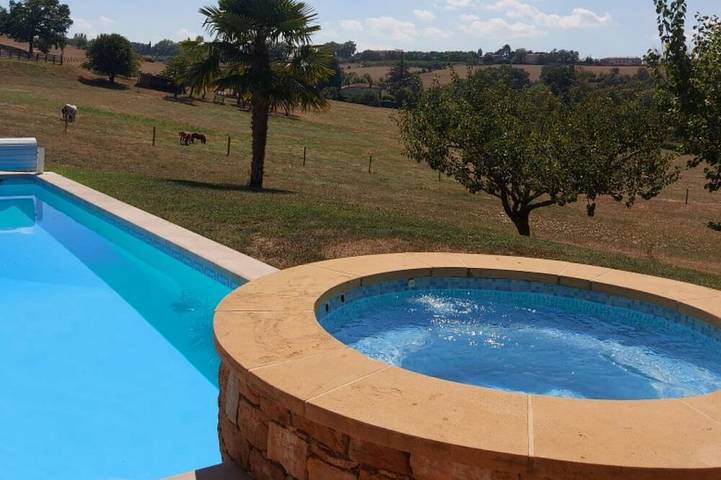 Gîte pour 2 personnes, avec Balcon et Jacuzzi ainsi que Jardin et Piscine à Chasselay