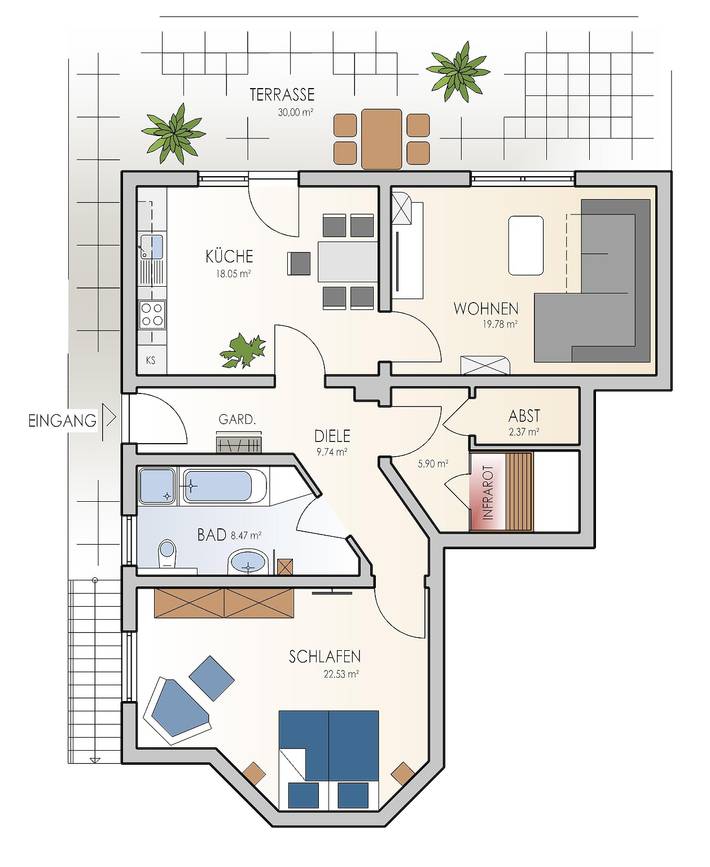 Ferienwohnung für 3 Personen, mit Garten und Ausblick sowie Sauna - 1