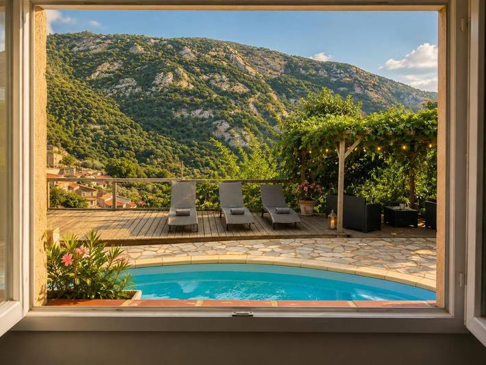 Gîte pour 2 personnes, avec piscine ainsi que jardin et vue à Balogna