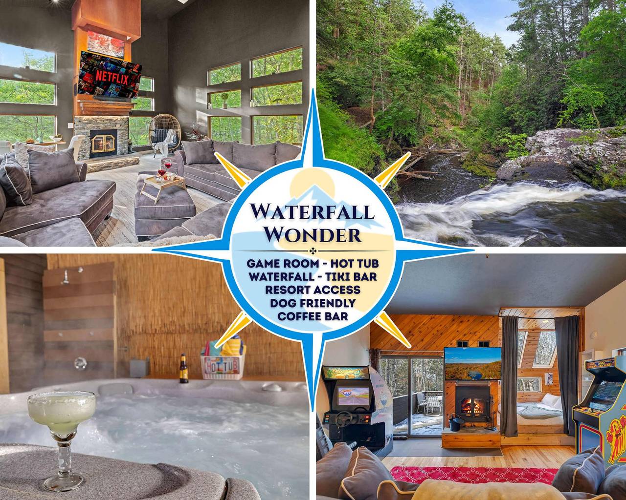 Waterfall Views Hot Tub Game Room Dog Friendly in Saw Creek, Pike County