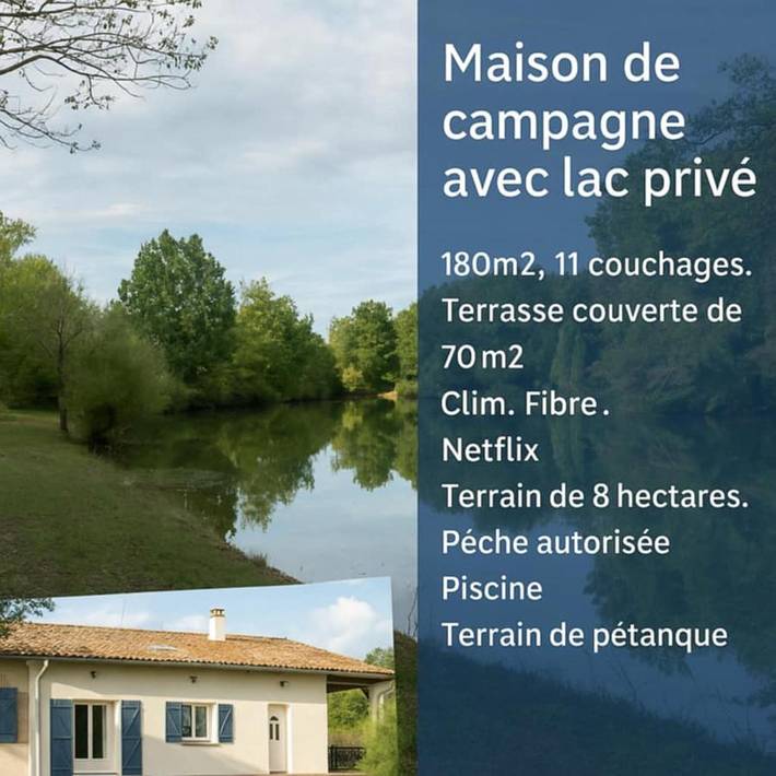 Location de vacances pour 11 personnes, avec jardin et vue sur le lac ainsi que vue et piscine à Brignemont