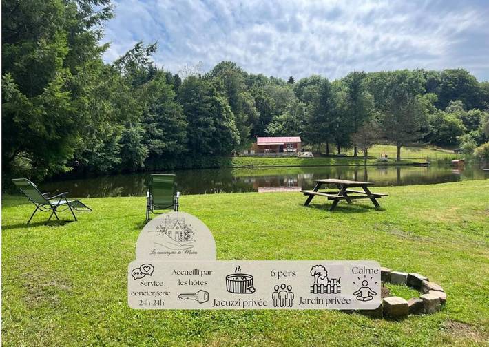 Location de vacances pour 6 personnes, avec vue et terrasse ainsi que jardin et vue sur le lac, animaux acceptés à Manzat