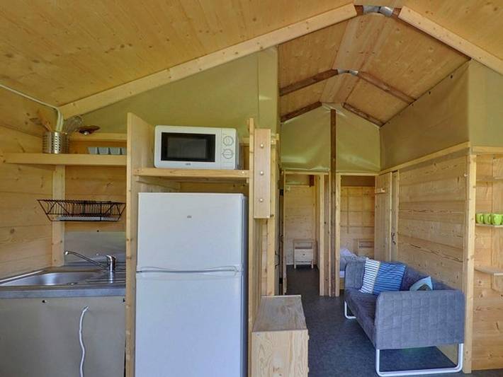 Le Petit Liou - Camping Sites et Paysages - Safarizelt 6 personen - Cabane Hivernet Premium 3 Zi. mit Sanitäranlagen in Embrun, Nationalpark Écrins