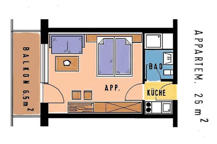 Ferienwohnung für 2 Personen, mit Balkon und Sauna