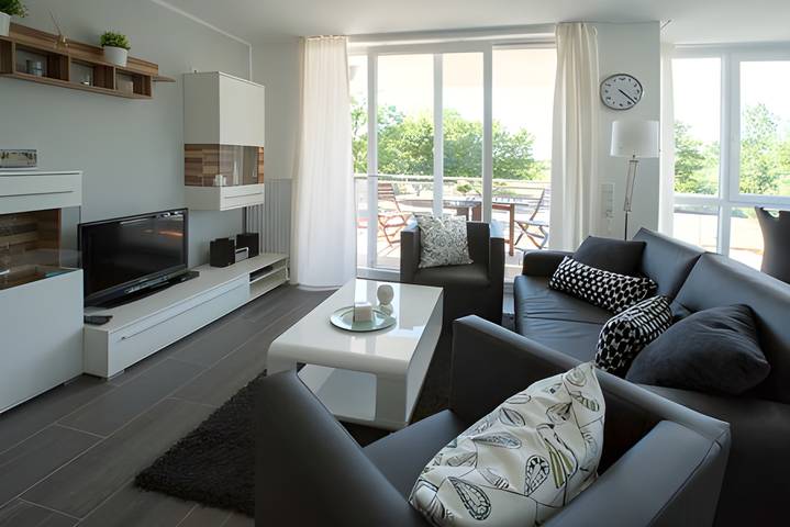 Ferienwohnung mit Meerblick für 6 Personen, mit Balkon und Terrasse
