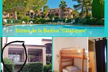 Gîte pour 4 personnes, avec piscine ainsi que jardin et balcon dans Plage La Badine