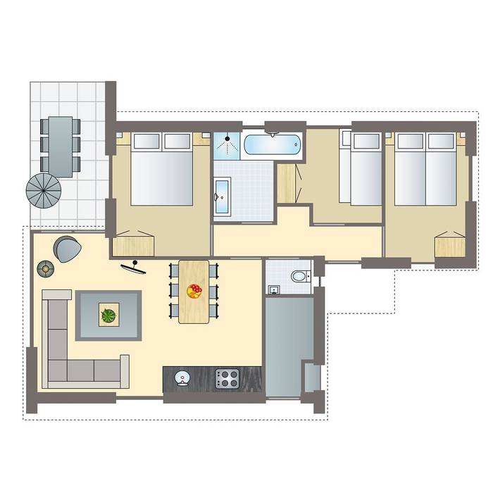 Ferienhaus für 6 Personen, mit Balkon/Terrasse und Sauna sowie Terrasse