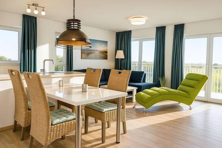 Ferienwohnung für 4 Personen, mit Sauna und Balkon sowie Ausblick, mit Haustier in Schillig