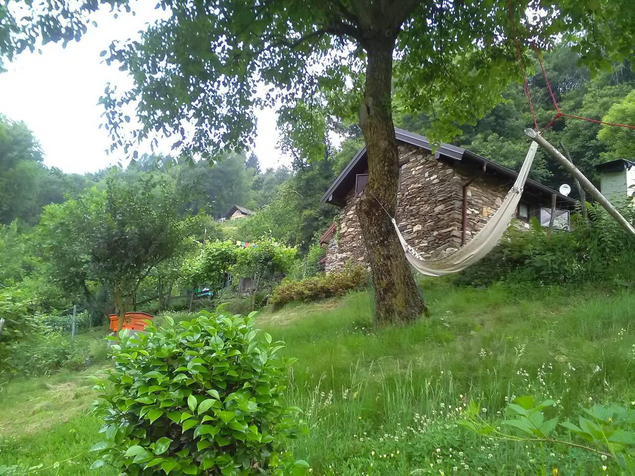 Die Berghütte im Wald des zauberhaften Val Grande in Miazzina, Tessiner Alpen