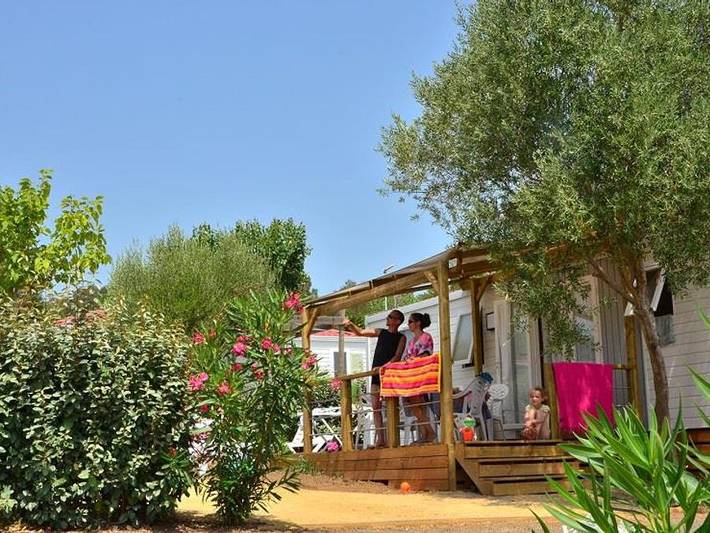 Camping Domaine de Sainte Véziane - Mobilheim 6 personen - Komfort+ Premium 3 - Klimaanlage - Tv in Bessan, Mittelmeerküste (Frankreich)