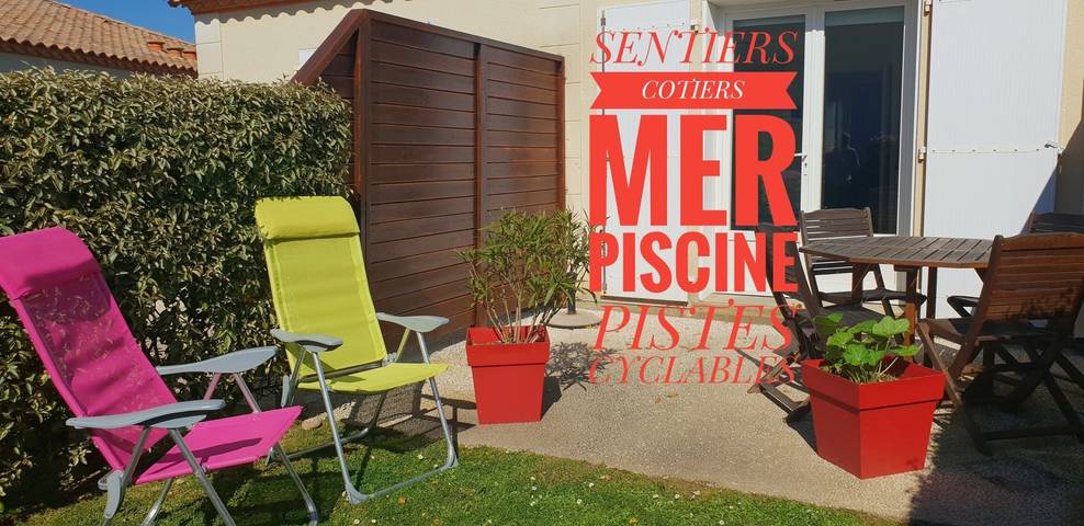Gîte pour 3 personnes, avec terrasse ainsi que piscine et jardin
