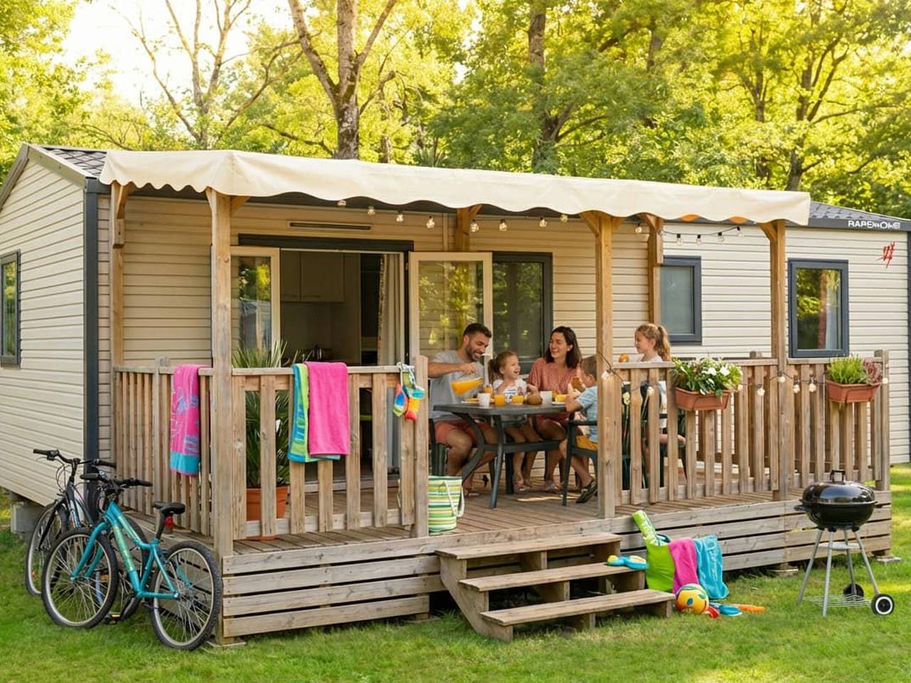 Mobil-home 6 pers. - Terrasse au Camping Saint-Gérons in Saint-Gérons, Région d'Aurillac