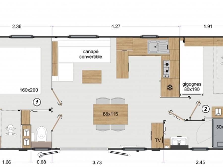 Camping du Perche Bellemois - Mobile home 4 persons - Cottage with terrace 2 Bedrooms/ 1 Bathroom at the Domaine Camp'hotel du Perche Bellêmois in Bellême, Parc naturel régional du Perche