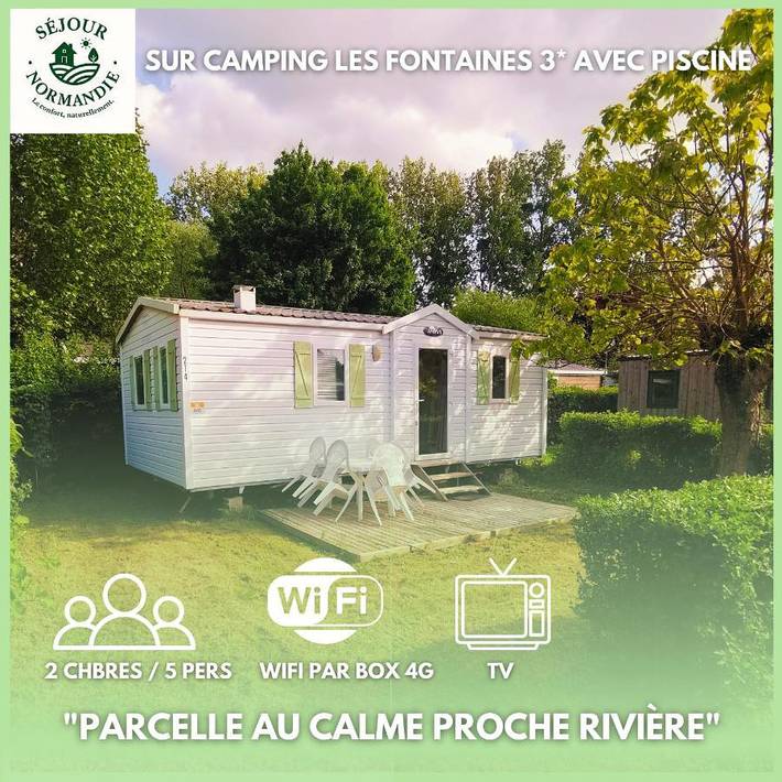 Camping pour 5 personnes, avec Terrasse ainsi que Jardin et Piscine