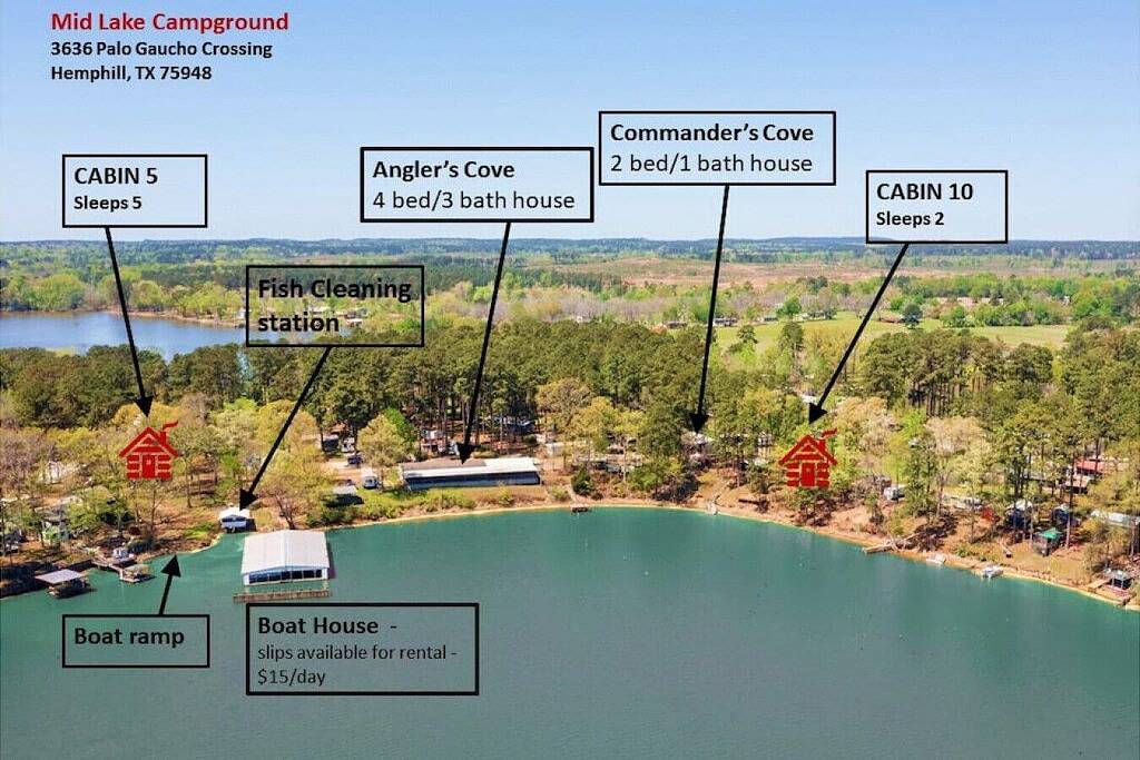 Cabin 5 Waterfront Cedar Cabin, Deck in Toledo Bend Reservoir