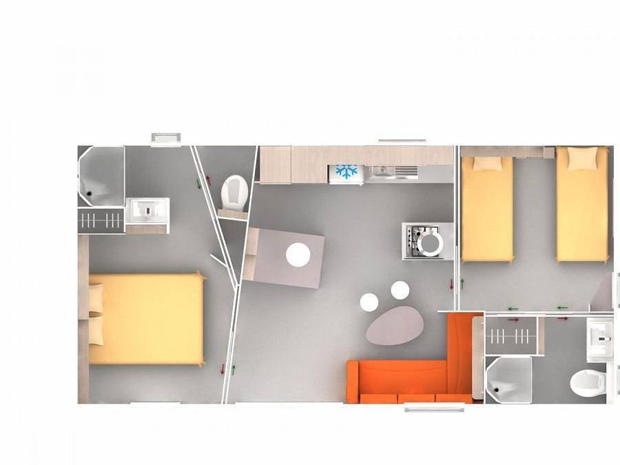 Flower Camping La Rivière - Mobilheim 5 personen - Mobilheim Premium + 40m² (2Sch - 5Pers) + Tv + Lv + Bbq + Clim + 2 Badezimmer in Saint-Maime, Regionaler Naturpark Luberon