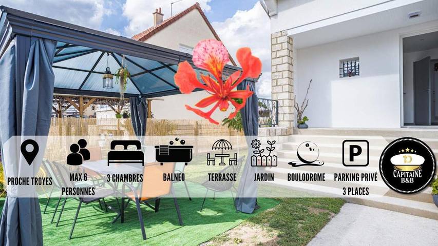 Gîte pour 6 personnes, avec Balcon et Jacuzzi ainsi que Terrasse et Jardin à Saint-André-les-Vergers