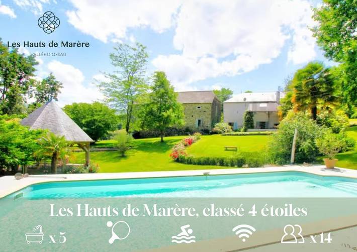 Location de vacances pour 14 personnes, avec jardin ainsi que piscine et vue, animaux acceptés à Sévignacq-Meyracq