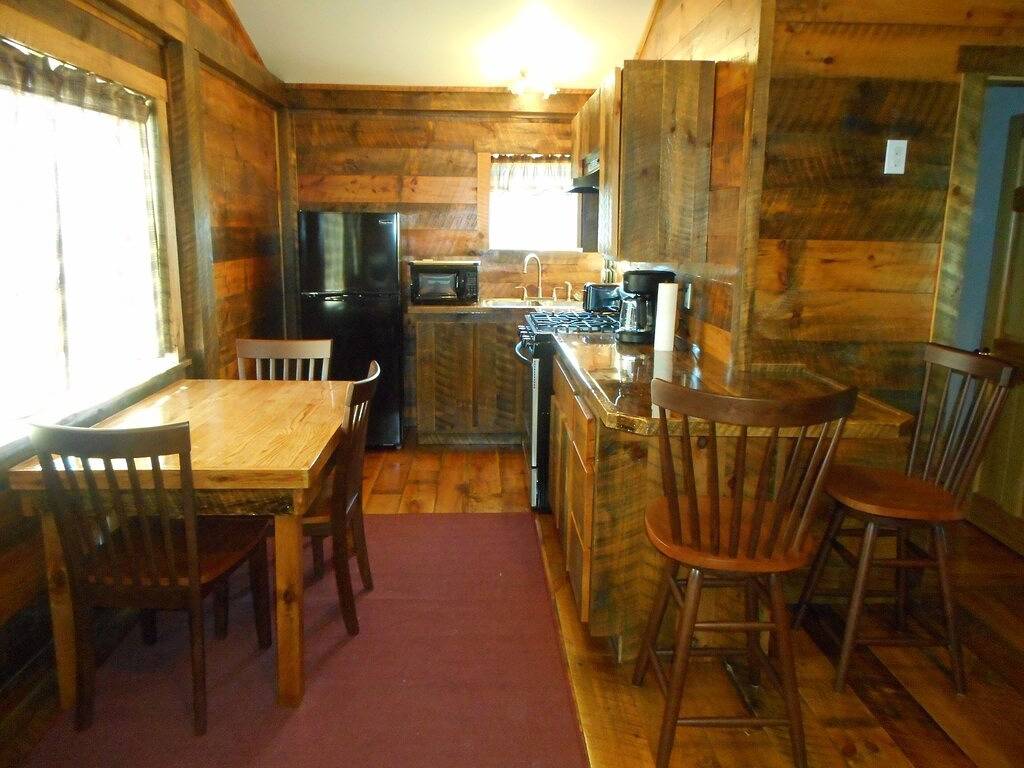 Post and beam cabin with bunk beds in Piscataquis County