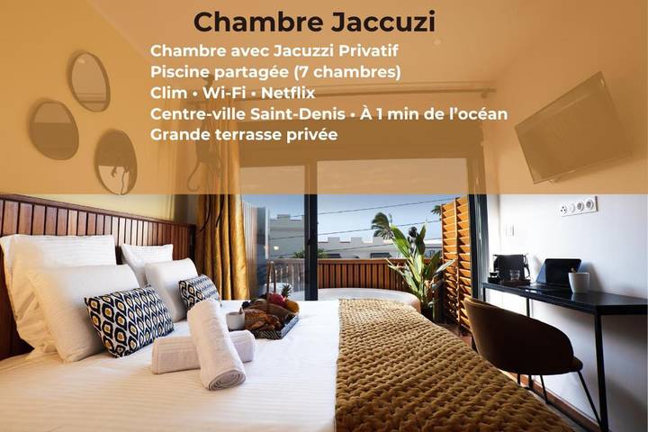 Gîte pour 2 personnes, avec balcon ainsi que piscine et jacuzzi dans Le Barachois Saint Denis