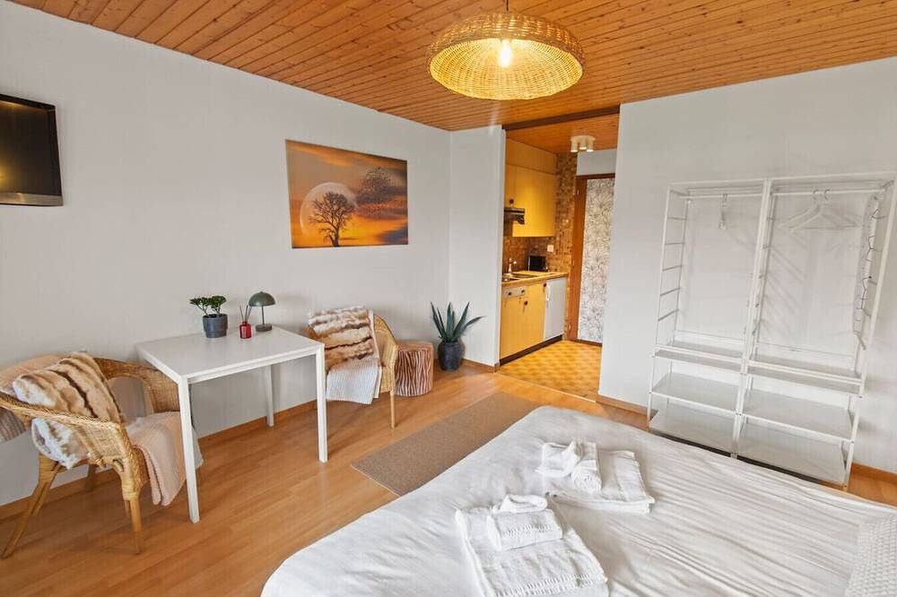 Appartamento intero, Charmant studio avec balcon à 5 min du lac in Delley-Portalban, Lake Murten & Estavayer-le-Lac Region