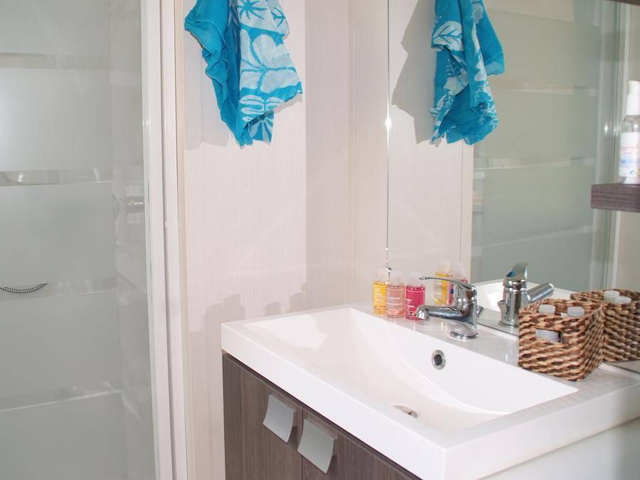 Camping Le Château - Mobilheim 6 personen - Mobilheim Confort 29m² 3 Zimmer + überdachte Terrasse + Klimaanlage + Tv 6 Pers. in Hauterives, Valence und Umgebung