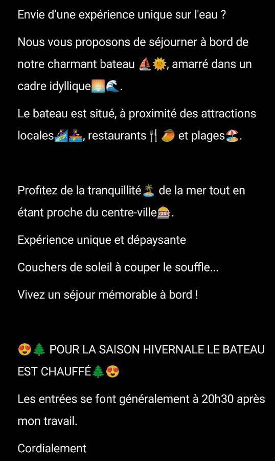 Bateau pour 3 personnes, avec vue et terrasse